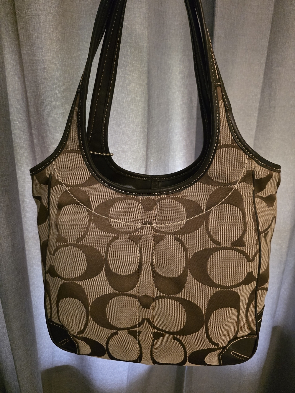 Authentic Coach Signature Canvas Tote Bag in Brown From JAPAN No Flaws Looks New - Picture 4 of 12